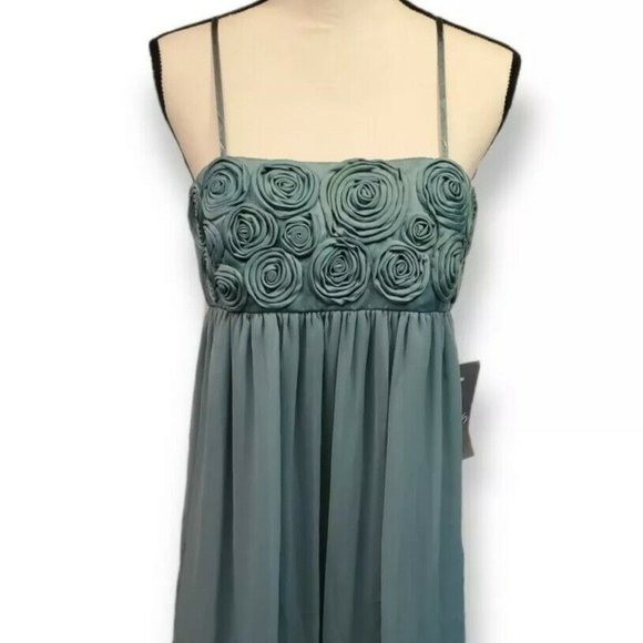 Max & Cleo Green Rosette Midi Dress – Size 12, Spaghetti Strap, NWT - Picture 1 of 9